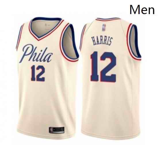 Mens Philadelphia 76ers 12 Tobias Harris Authentic Cream Basketball Jersey City Edition
